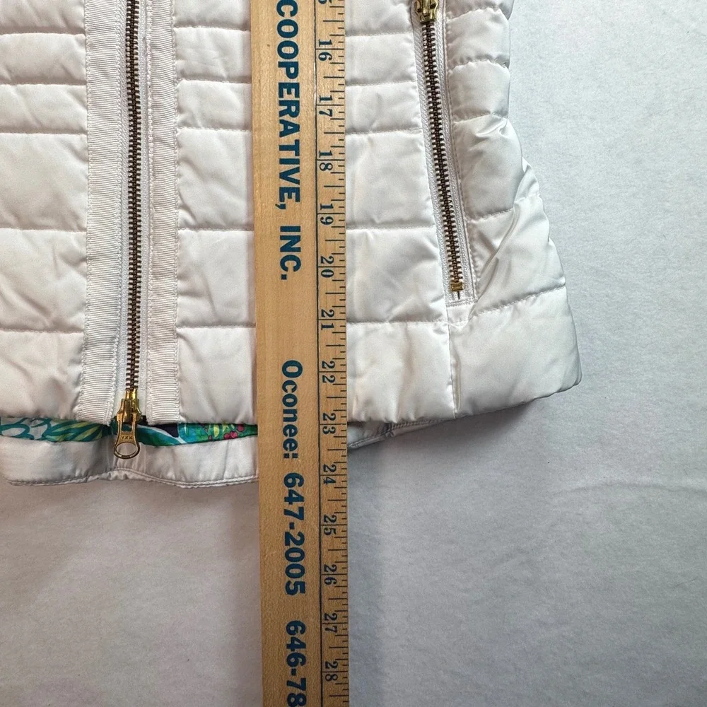 Lilly Pulitzer Womens White Quilted Down Puffer Vest Floral Lining Gold Zip XS - Picture 7 of 8